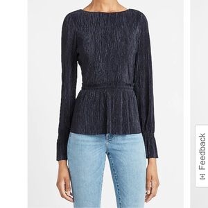 NWT Express Tops | Express Women’s Pleated Peplum Top, Navy